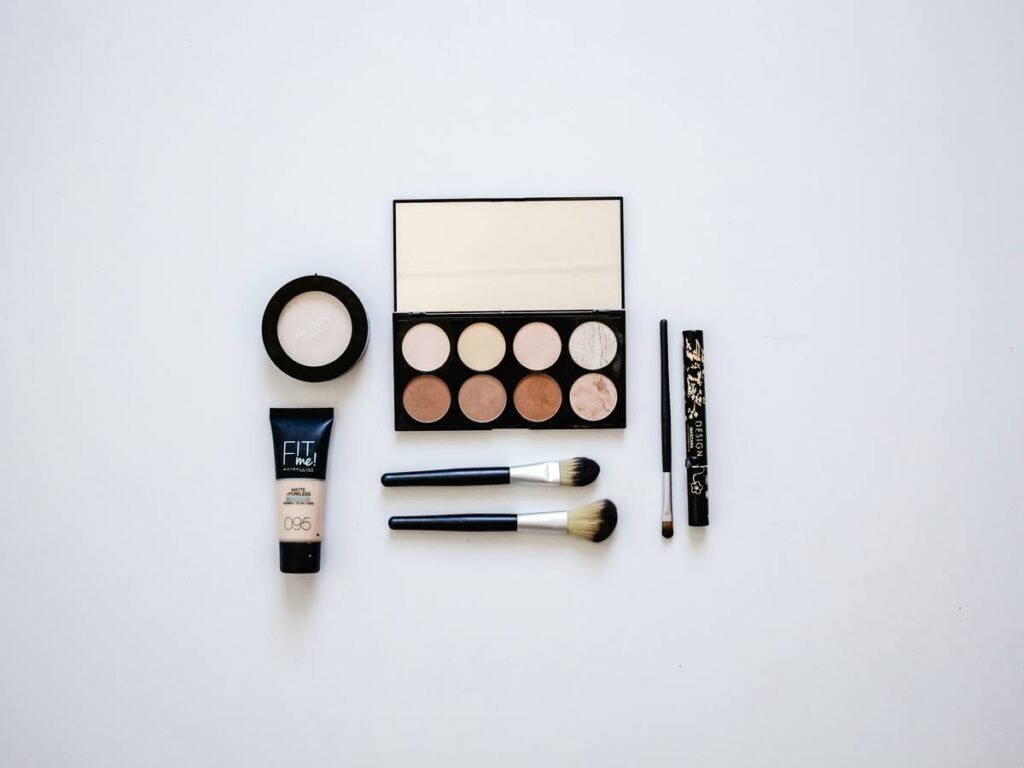 Makeup with the palette open on a white background